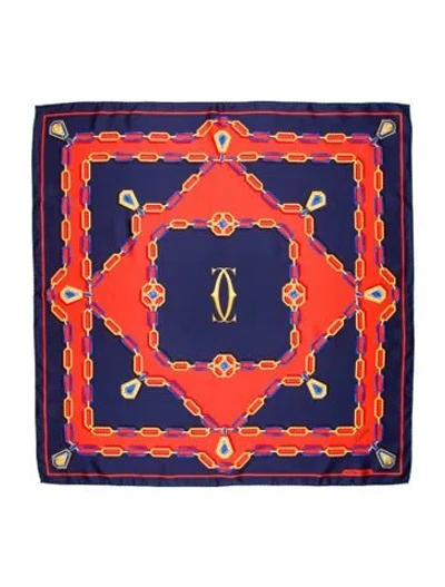 Pre-owned Cartier Silk Printed Scarf In Blue