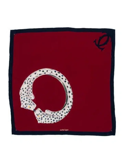 Pre-owned Cartier Silk Printed Scarf In Burgundy