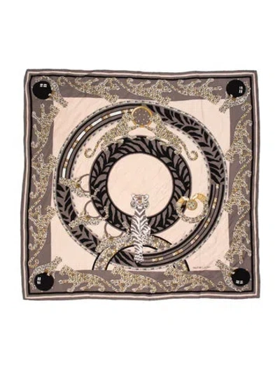 Pre-owned Cartier Silk Printed Scarf In Grey