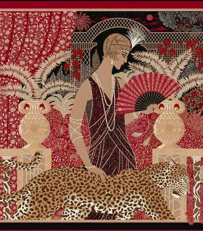 Cartier Womens  Woman With A Panther Graphic-print Silk-twill Scarf In Red