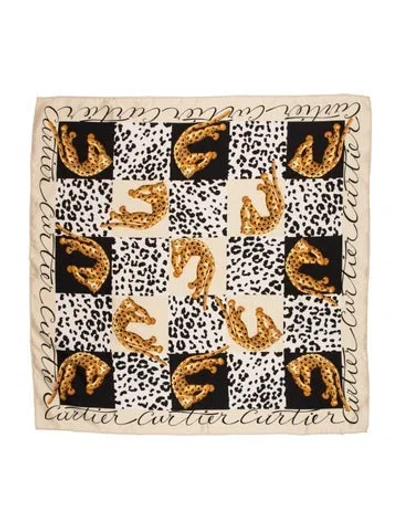 Pre-owned Cartier Silk Printed Scarf In Neutrals