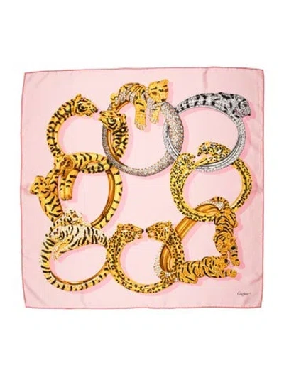 Pre-owned Cartier Silk Printed Scarf In Pink