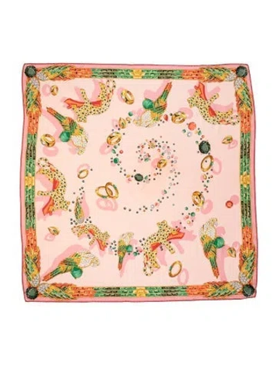 Pre-owned Cartier Silk Printed Scarf In Pink