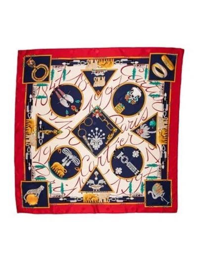 Pre-owned Cartier Silk Printed Scarf In Red