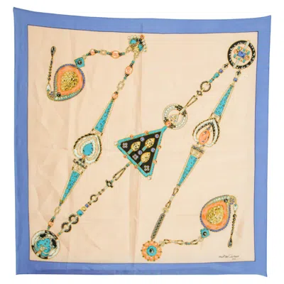 Pre-owned Cartier Silk Scarf Blue And Salmon Precious Jewels New In Box Paris France In Pink