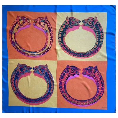 Pre-owned Cartier Silk Scarf "panther Bracelet" In Pink