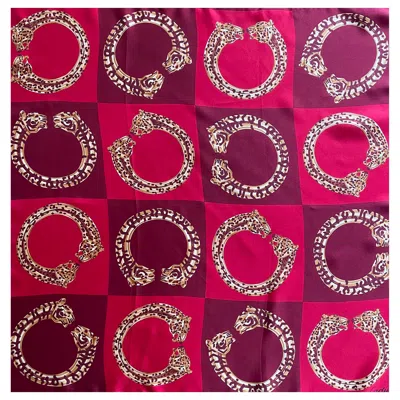 Pre-owned Cartier Silk Scarf "panther Bracelet" In Red