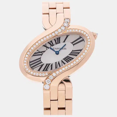Pre-owned Cartier Silver 18k Rose Gold Delices Wg800006 Quartz Women's Wristwatch 38 Mm
