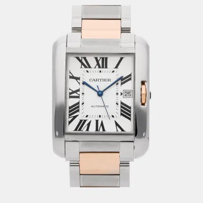 Pre-owned Cartier Silver 18k Rose Gold Stainless Steel Tank Anglaise W5310006 Automatic Men's Wristwatch 47 Mm
