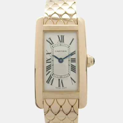 Pre-owned Cartier Silver 18k Rose Gold Tank Americaine W2620031 Automatic Women's Wristwatch 19 Mm