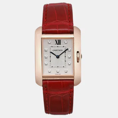Pre-owned Cartier Silver 18k Rose Gold Tank Anglaise Wjta0009 Automatic Women's Wristwatch 26 Mm