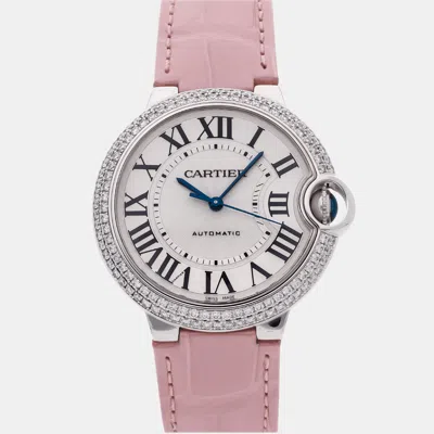 Pre-owned Cartier Silver 18k White Gold Ballon Bleu Automatic Men's Wristwatch 36 Mm