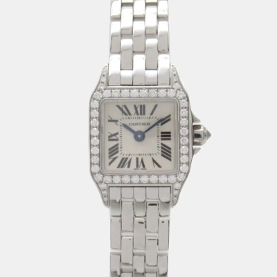 Pre-owned Cartier Silver 18k White Gold Diamond Santos Demoiselle Wf9005y8 Quartz Women's Wristwatch 19 Mm