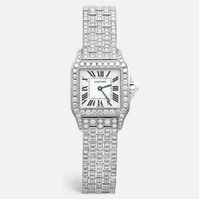 Pre-owned Cartier Silver 18k White Gold Diamond Santos Demoiselle Wf9010ya Women's Wristwatch 26 Mm