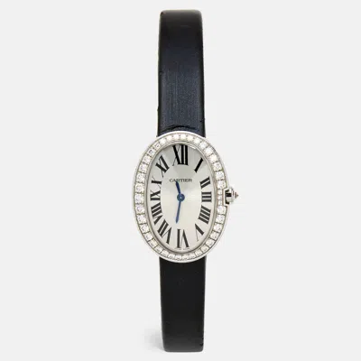 Pre-owned Cartier Silver 18k White Gold Diamond Satin Baignoire Wb520027 Women's Wristwatch 25 Mm