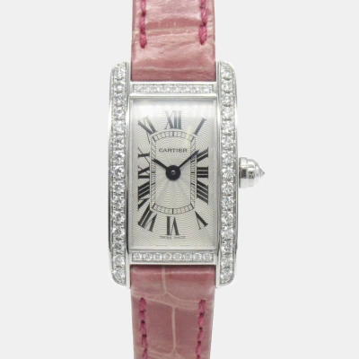Pre-owned Cartier Silver 18k White Gold Diamond Tank Americaine Wb710015 Quartz Women's Wristwatch 27 Mm