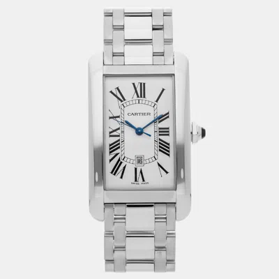 Pre-owned Cartier Silver 18k White Gold Tank Americaine W26032l1 Automatic Men's Wristwatch 45 Mm