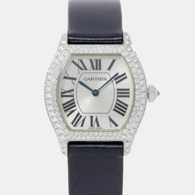 Pre-owned Cartier Silver 18k White Gold Tortue Manual Winding Women's Wristwatch 28 Mm