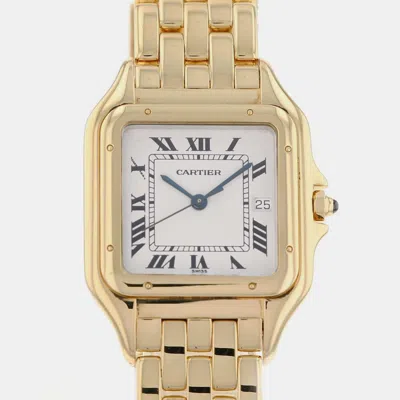 Pre-owned Cartier Silver 18k Yellow Gold Panthere Quartz Men's Wristwatch 29 Mm