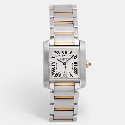 Pre-owned Cartier Silver 18k Yellow Gold Stainless Steel Tank Francaise W51005q4 Women's Wristwatch 28mm