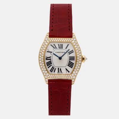 Pre-owned Cartier Silver 18k Yellow Gold Tortue Wa504831 Manual Winding Women's Wristwatch 28 Mm