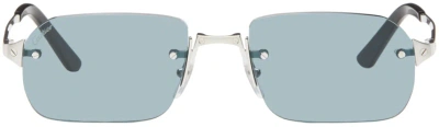 Cartier Silver & Blue 'santos De ' Ct0460s Sunglasses In Metallic