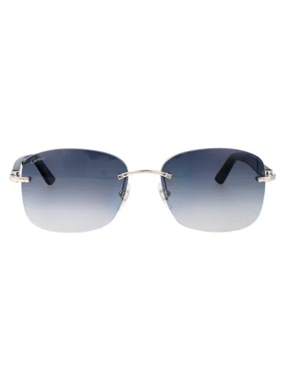 Cartier Silver Blue Blue Metal Sunglasses In Metallic