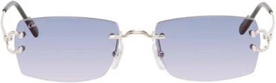 Cartier Silver Classic C Motif Sunglasses In Blue