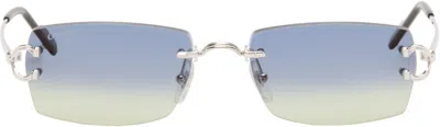 Cartier Silver Classic C Motif Sunglasses In Blue