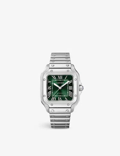 Cartier Silver Crwssa0075 Santos De Medium Stainless-steel Automatic Watch In Green