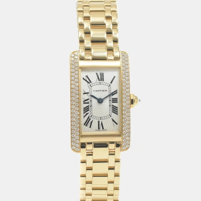 Pre-owned Cartier Silver Diamond 18k Yellow Gold Tank Americaine Wb7012k2 Quartz Women's Wristwatch 19 Mm