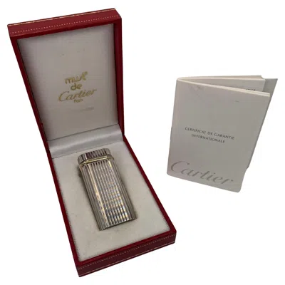 Pre-owned Cartier Silver Plate Godron Pocket Cigarette Lighter &  Box