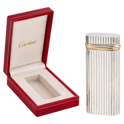 Pre-owned Cartier Silver Plate Trinity Pocket Cigarette Lighter &  Box Serviced In Beige