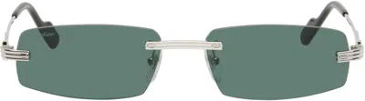 Cartier Silver 'première De ' Sunglasses In Silver-silver-green