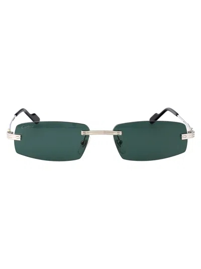 Cartier Silver-silver-green Metal Sunglasses
