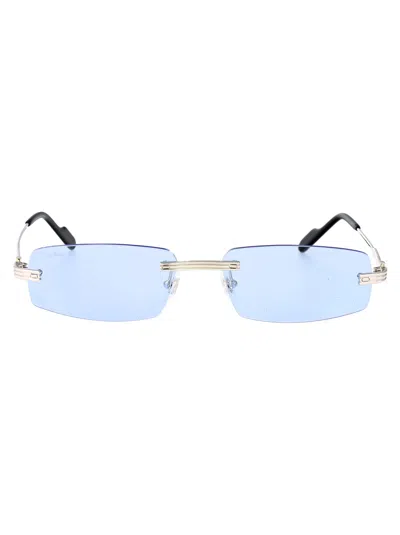 Cartier Silver-silver-light Blue Metal Sunglasses