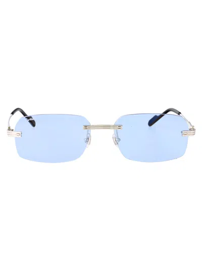Cartier Silver-silver-light Blue Metal Sunglasses In Metallic