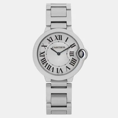 Pre-owned Cartier Silver Stainless Steel Ballon Bleu W69011z4 Quartz Men's Wristwatch 36 Mm