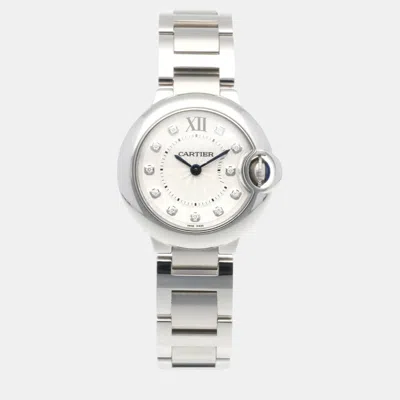 Pre-owned Cartier Silver Stainless Steel Diamond Ballon Bleu We902073 Quartz Women's Wristwatch 28 Mm