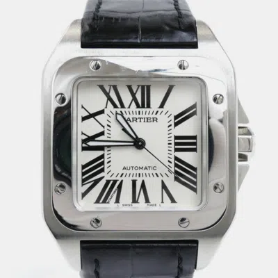 Pre-owned Cartier Silver Stainless Steel Santos Automatic Men's Wristwatch 38 Mm