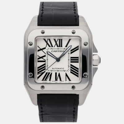 Pre-owned Cartier Silver Stainless Steel Santos W20073x8 Automatic Men's Wristwatch 41 Mm