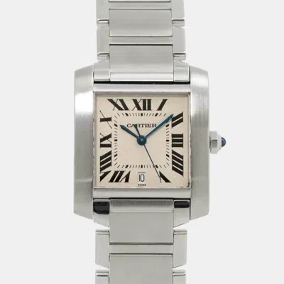 Pre-owned Cartier Silver Stainless Steel Tank Francaise W51002q3 Automatic Men's Wristwatch 28 Mm