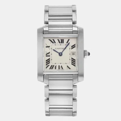 Pre-owned Cartier Silver Stainless Steel Tank Francaise W51011q3 Quartz Women's Wristwatch 25 Mm