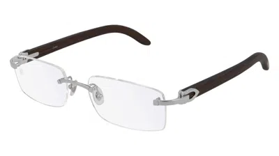 Pre-owned Cartier Silver With Brown Wood Temples 53mm Unisex Eyewear Ct0052o 004 In Clear
