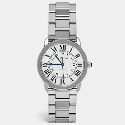 Pre-owned Cartier Silvered Opaline Stainless Steel Ronde Solo Wsrn0012 Men's Wristwatch 36 Mm