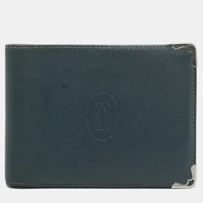 Pre-owned Cartier Slate Blue Leather 6cc Bifold Wallet