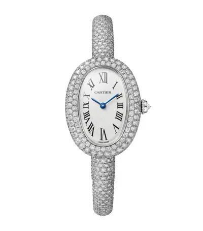 Cartier Small White Gold And Diamond Baignoire De  Watch In Silver
