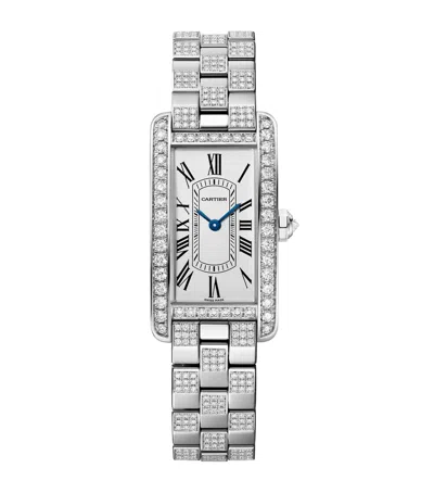 Cartier Small White Gold And Diamond Tank Américaine Watch