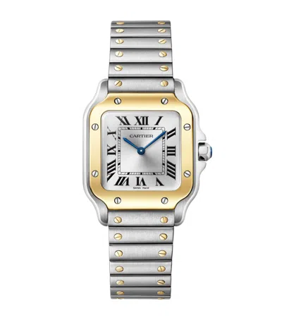 Cartier Small Yellow Gold And Steel Santos De  Watch In Silver