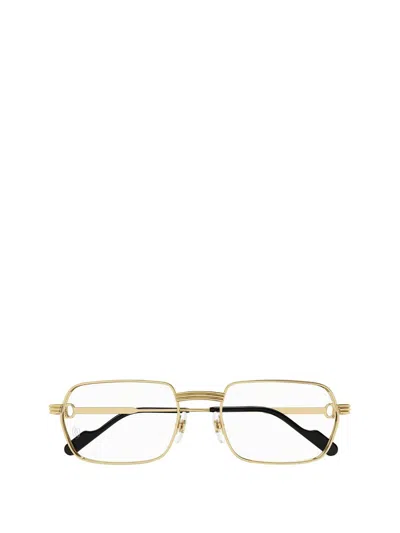 Cartier Square Frame Glasses In 001 Gold Gold Transparent